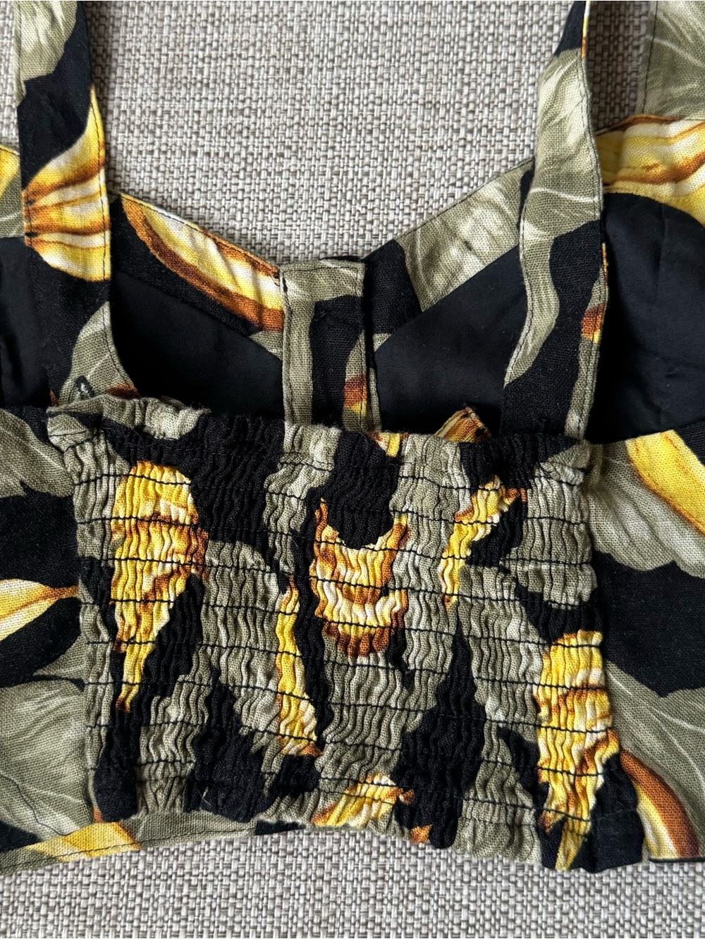 Black banana leaf Tropical print Button-Front Crop bustier Tank Top size Small - Picture 5 of 7